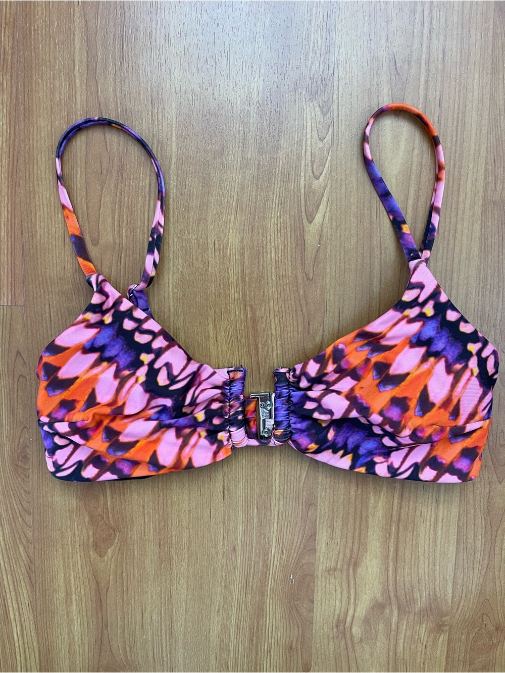 H&M Black Bikini Top with Pink, Orange & Purple Print Trim